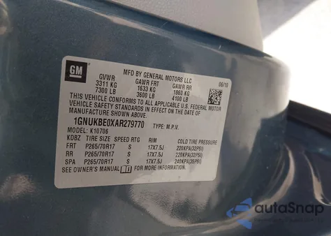 2010 Chevrolet Tahoe Lt из США, поврежденный, VIN 1GNUKBE0XAR279770